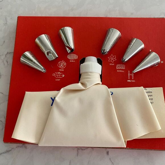 Vtg Ateco Fancy Cake Pastry 6-Designs Professional Decorating Set with Flex Bag - Picture 3 of 9